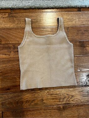LA Collective Ribbed Square Tank in Taupe Beige